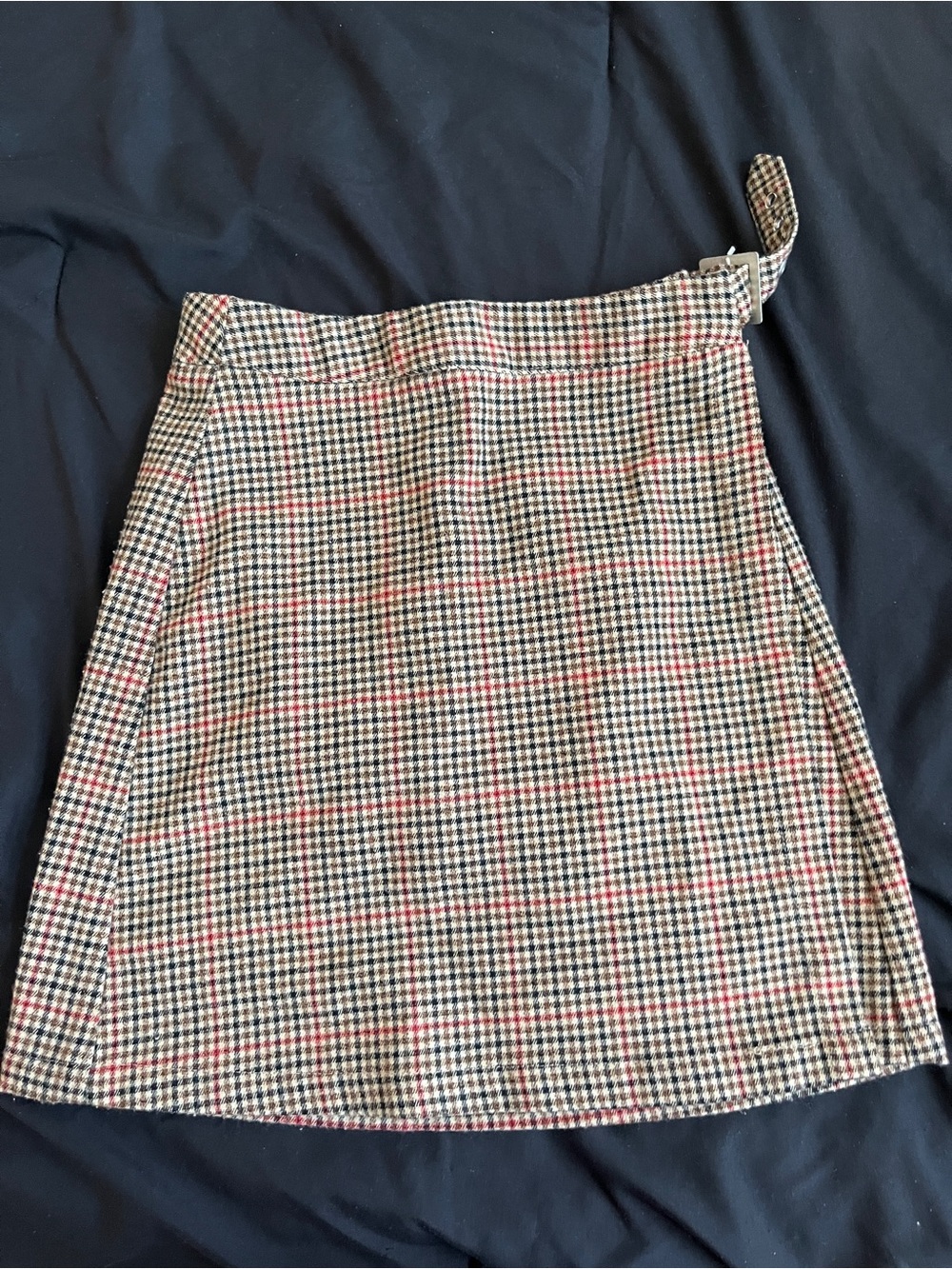 Brandy Melville Plaid A-Line Mini Skirt - Tan, Black & Red